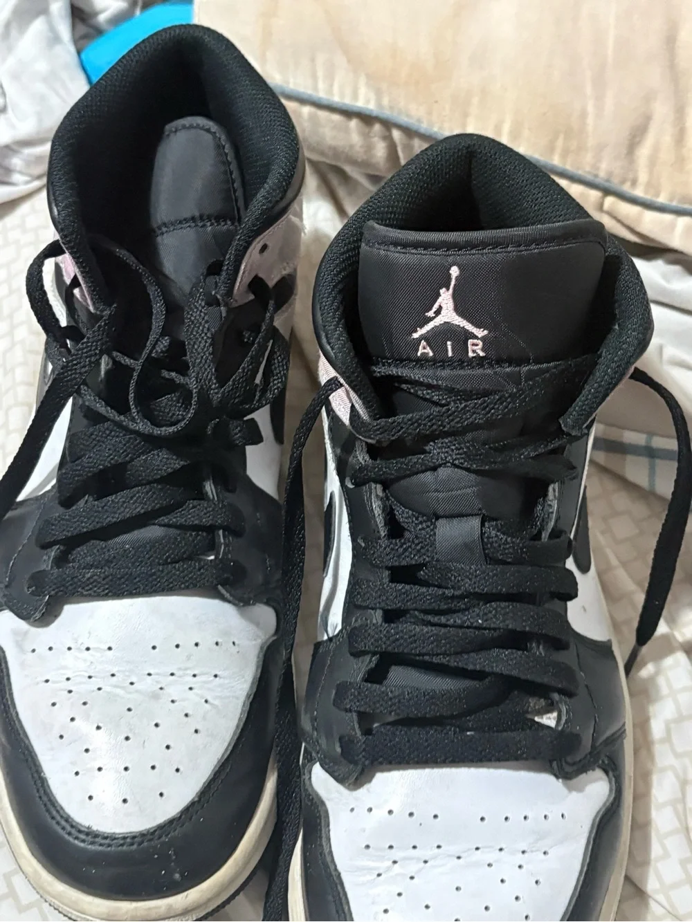 Jordan 1 Mid Women's Black White Pink Tie-Dye Sneakers